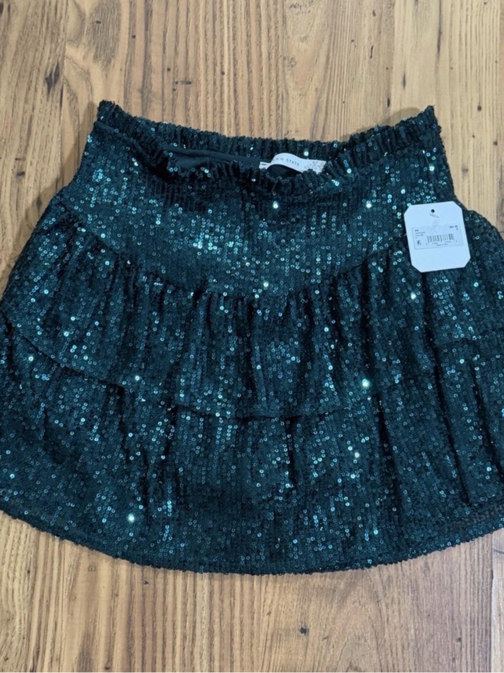Altar'd State Hunter Green Sequin Ruffle Skirt NWT Size Small
